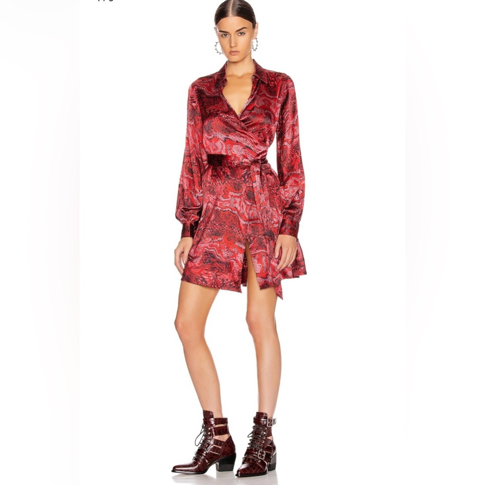 Ganni Red Silk Snakeskin Mini Dress